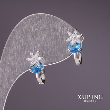 Сережки Xuping з блакитними каменями 17х8мм родій 56741 фото