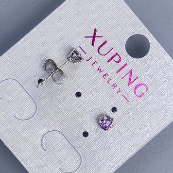 Сережки пусети кульчики Xuping з фіолетовим каменем 4мм+- родій 55162 фото