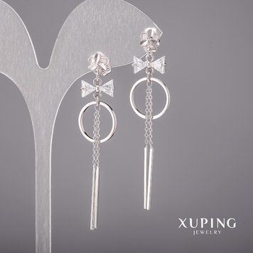 Сережки Xuping з білими каменями 14х60мм Родій 56797 фото