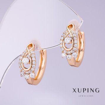 Сережки Xuping з білими цирконами d-7мм L-18мм позолота 18к 56751 фото