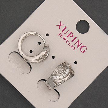 Сережки Xuping з білими стразами d-9х16мм +- Родій 55785 фото