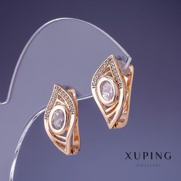 Сережки Xuping з каменем колір білий 20х10мм позолота 18к 56948 фото