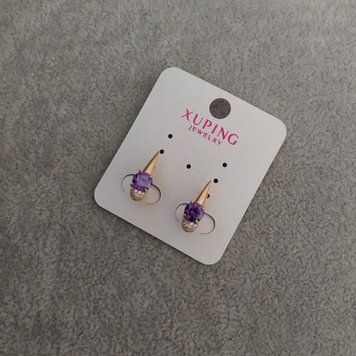 Серьги Xuping с фиолетовыми камнями 6х17мм Позолота 18К 55252 фото