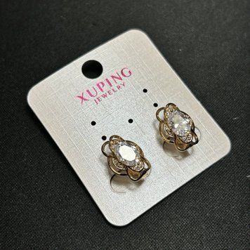Сережки Xuping білий циркон 10х15мм "позолота 18К " 56704 фото