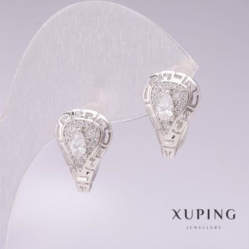 Сережки Xuping родій з білими каменями і білими стразами 11х17мм 55776 фото