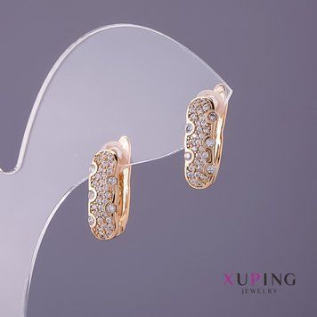 Серьги Xuping белые стразы d-5мм L-15мм цвет золото 56701 фото