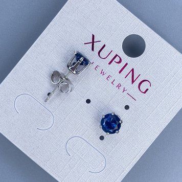 Сережки пусети кульчики Xuping з синім каменем оправа "Корона" 6мм+- родій 55462 фото