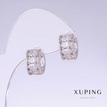 Сережки Xuping з білими цирконами L-14мм s-7мм родій 55549 фото