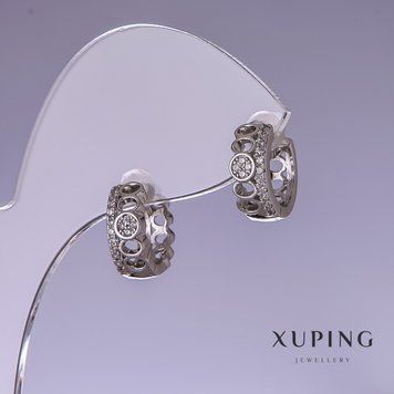 Знижка! Сережки Xuping з білими стразами 5х12мм родій 57012 фото