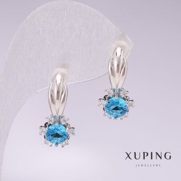 Сережки Xuping родій з блакитними каменями 21х10мм 57042 фото