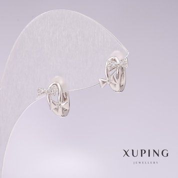 Сережки Xuping родій з білими стразами 8х10мм 55501 фото