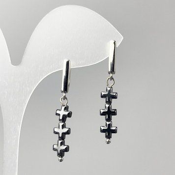 Сережки Гематит Хрести d-6х20мм+- L-40мм 81597 фото