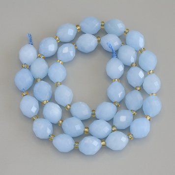 Намистини Аквамарин грановане зерно d-10х8мм+- бісер 3мм+- на нитці L-38см+- 70778 фото