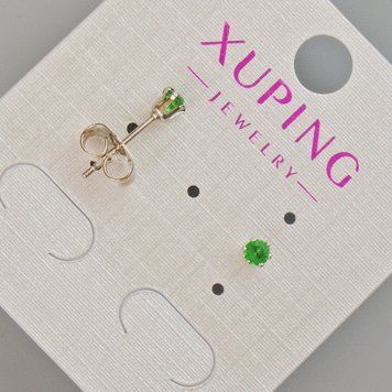 Серьги пусеты Xuping с зеленым кристаллом d-3,5мм+- Родий 57458 фото