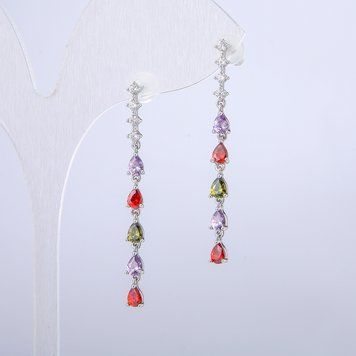 Сережки Xuping Сережки пусети кульчики Родій з білими стразами та кристалами L-42мм + - 55097 фото