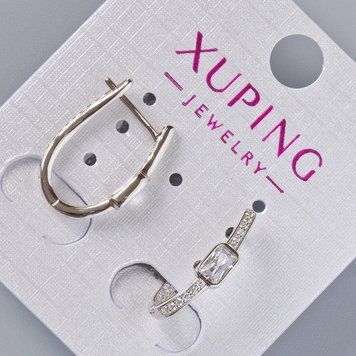 Серьги Xuping с белыми стразами и кристаллом d-18х4мм, родий 55692 фото