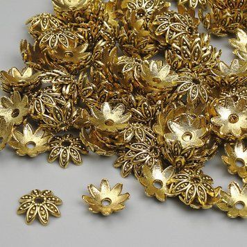 Фурнітура капелюшок для намистини колір металу золото d-8мм+- отвір d-1,7мм+- фасування 20гр. (~165шт.) 40062 фото