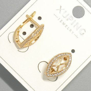 Сережки Xuping з білими стразами d-9х15,5мм+- позолота 18К 56960 фото