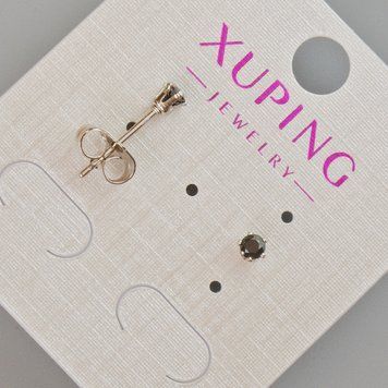 Серьги пусеты Xuping с черным кристаллом d-3,5мм+- Родий 57457 фото