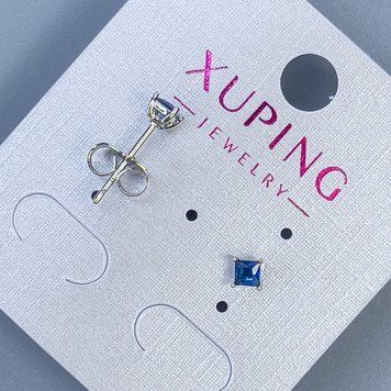 Сережки пусети кульчики Xuping з синім каменем 3мм+- родій 55194 фото