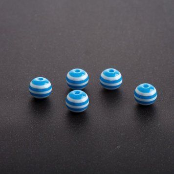 Намистина блакитна біла смужка d- 8 mm фас.70шт 50112 фото