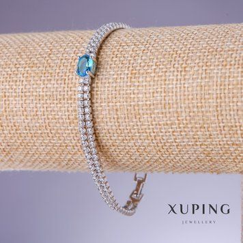 Браслет Xuping з блакитним цирконом "Топаз" s-6-4мм L-17-19см родій 18К 57731 фото