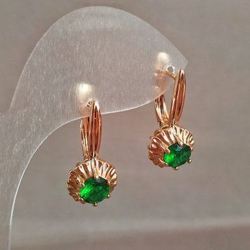 Сережки Xuping Позолота 18К з зеленим кристалом d-27х10мм + - 55109 фото