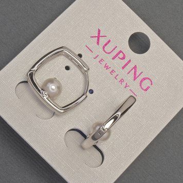 Серьги Xuping с бусиной Майорка d-6мм+- L-18мм+- родий 55620 фото