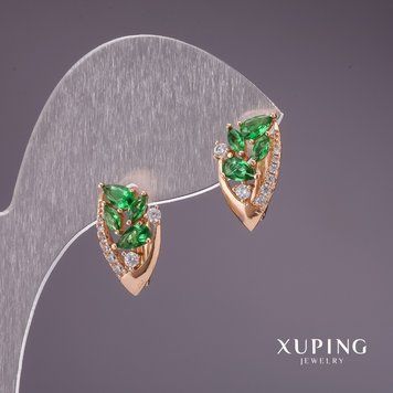 Сережки Xuping із зеленими каменями 16х9мм позолота 18к 56846 фото