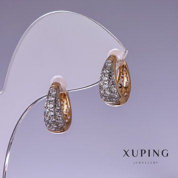 Сережки Xuping з білими стразами 6х15мм "позолота 18к" 56829 фото