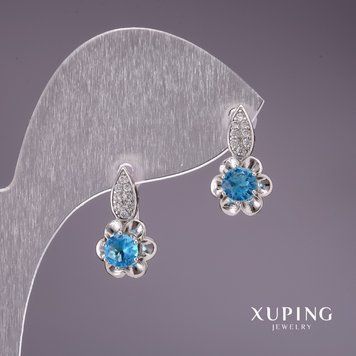 Сережки Xuping з блакитними каменями 17х10мм родій 56902 фото