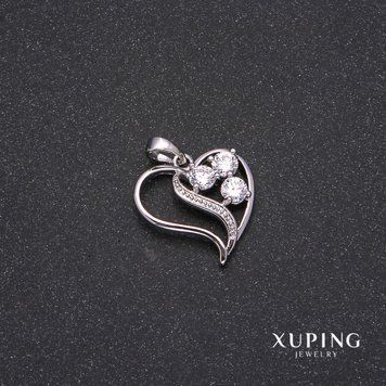 &nbsp;Кулон Xuping з білими каменями Серце 18х24мм Родій 55977 фото
