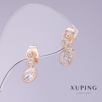 Сережки Xuping з білими цирконами d-6мм L-14мм позолота 18к 55763 фото