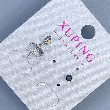 Сережки пусети кульчики Xuping з чорним каменем 3мм+- родій 55309 фото