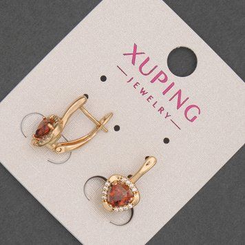 Сережки Xuping з білими стразами и червоними каменями d-9мм+- L-16мм+- Позолота 18К 55613 фото