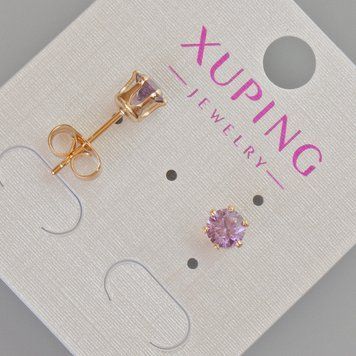 Серьги пусеты Xuping с фиолетовым кристаллом d-6мм+- Позолота 18К 57427 фото
