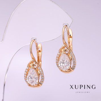 Сережки Xuping з білими каменями 24х10мм позолота 18к 56677 фото