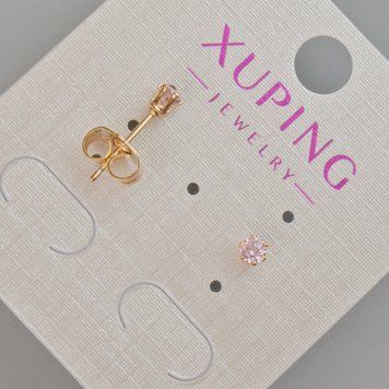 Сережки пусети Xuping з рожевим кристалом d-4мм+- Позолота 18К 57448 фото
