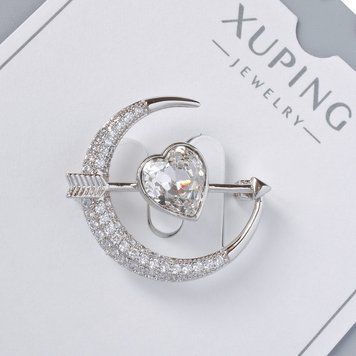 Брошка Xuping "Серце" білий кристал та білі стрази 24х27мм, сріблястий метал 64072 фото