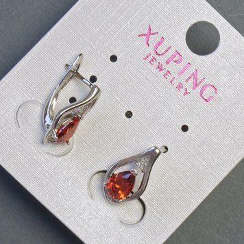 Сережки Xuping з червоними цирконами L-16мм s-8мм родій 57002 фото
