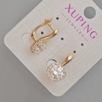 Сережки Xuping з білим кристалом та стразами d-19х10мм+- Позолота 18К 56603 фото