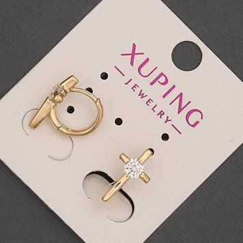 Сережки Xuping кільця Хрест з білим кристалом d-8мм+- L-15мм+- Позолота 18К 55243 фото