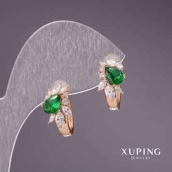 Сережки Xuping із зеленими каменями 15х9мм позолота 18к 55596 фото