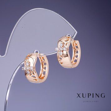 Сережки Xuping 6х15мм "позолота 18К" з білими стразами 55358 фото