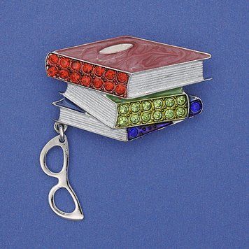 Брошка Книжки з окулярами кольорова емаль стрази сріблястий метал 45х28х48мм+- 64372 фото
