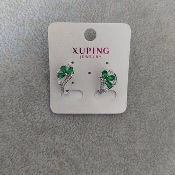 Сережки Xuping з зеленими каменями 10х17мм Родій 57051 фото