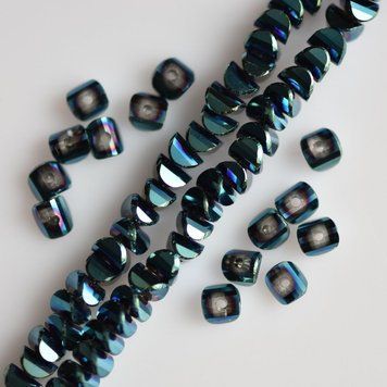 Намистини кришталеві в стилі "Сваровські" темна "морська хвиля" з напиленням "бензин" d-2,5х4мм нитка L-48см 30063 фото