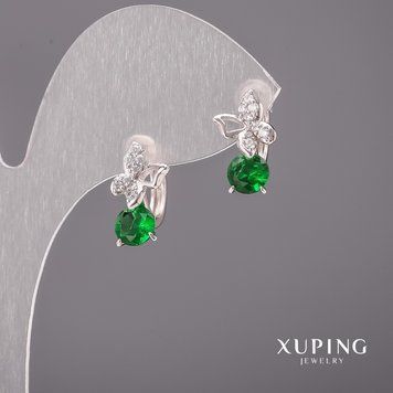 Сережки Xuping Метелики з зеленими каменями 9х15мм Родій 55793 фото