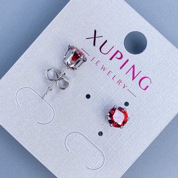 Сережки пусети кульчики Xuping з червоним каменем оправа "Корона" 6мм+- родій 55505 фото