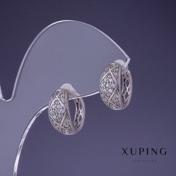 Сережки Xuping 7х13мм родій з білими кристалами 57016 фото